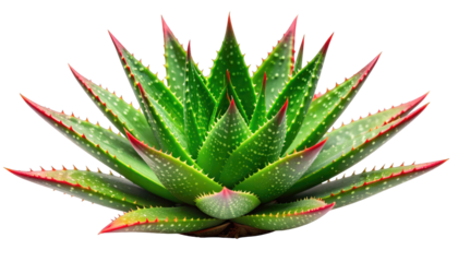 Vibrant succulent plant with green leaves, red-tipped spines, and a black background