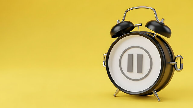An alarm clock with pause button on yellow background