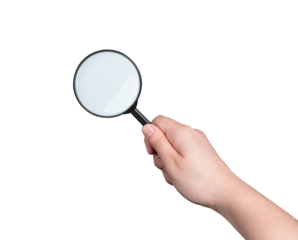 Hand Holding Magnifying Glass on Transparent Background png