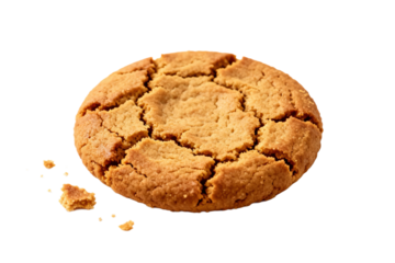 A delicious round cookie with visible cracks and a small piece broken off