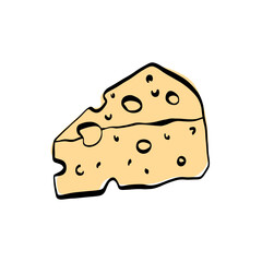 Hand-drawn cheese illustration, Gouda, Cheddar, Mozzarella, Brie, Maasdam, Manchego, Emmental with clean outlines. Ideal for menu designs, specialty shop branding, and cheese product labels
