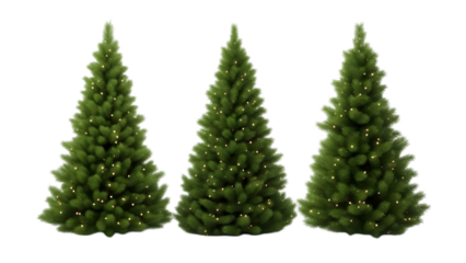 Three illuminated artificial christmas trees against a dark background