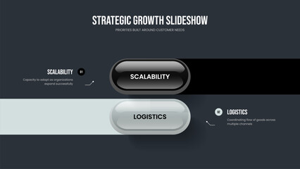 Company Performance 2 Element Diagram Slideshow Template. Marketing Introduction Frame Design Vector Illustration. Advertising Insight Two Step Infographic Presentation Layout.