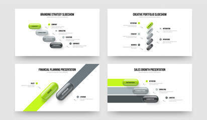 Advertising Plan Four Five Two Three Element Infographic Slideshow Layout Vector Illustration Set. Professional Growth 4 5 2 3 Option Diagram Slide Template Collection.