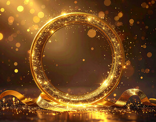 Luxury shiny gold circle frame with text space
