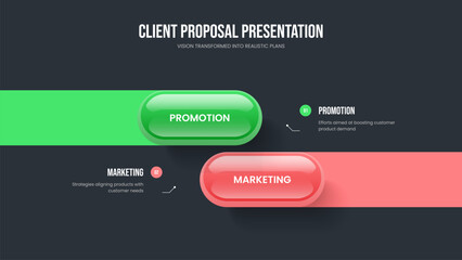 Marketing Introduction 2 Step Infographic Frame Template. Professional Overview Two Element Diagram Presentation Layout. Creative Insight Slideshow Design Vector Illustration.