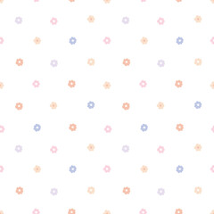Vector pretty floral seamless pattern. Beautiful cute small coloful flowers on white background, simple vintage polka dot floral print in pastel colors. 