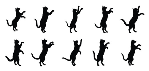Jumping Cat Silhouettes Icon Set - Playful Kitten Vector Illustration