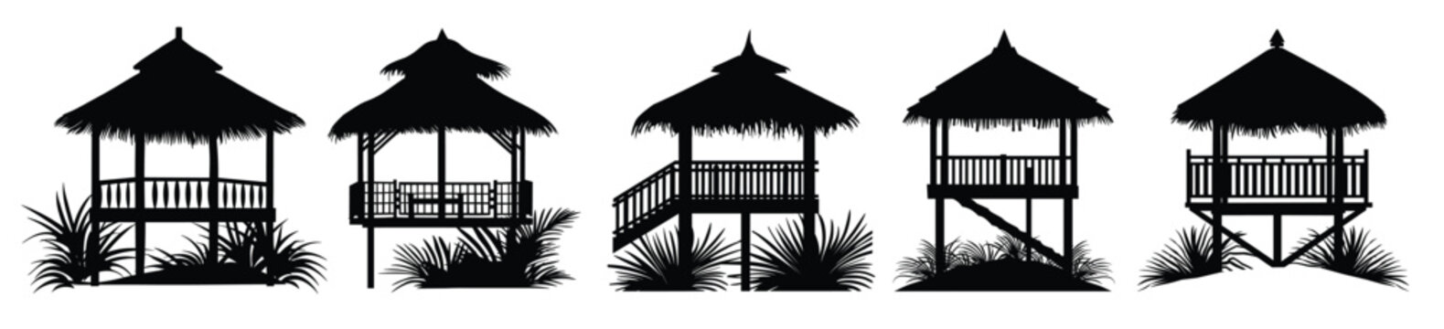 summer beach cabana black silhouette bundle