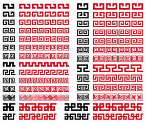 雷文風マークのベクターイラストセット（中国風ラーメンマーク、中華風マーク）