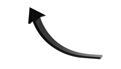 A curved, gray arrow pointing upward against a stark, black background