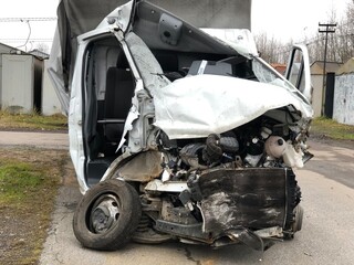 disaster on the road truck after a head-on car accident front view