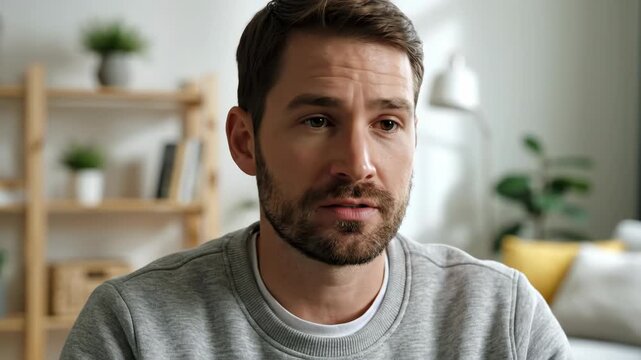 Contemplative man with serious expression in a modern interior