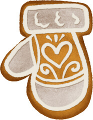 Watercolor illustration of a gingerbread cookie decorated with white icing. Hand-painted in a soft, festive style. Perfect for Christmas designs, holiday cards, seasonal packaging, 