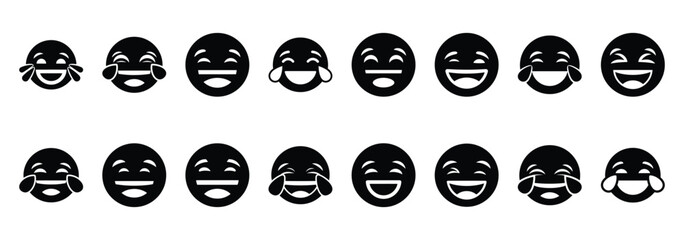Set of vector laugh emoji  icon in silhouettes