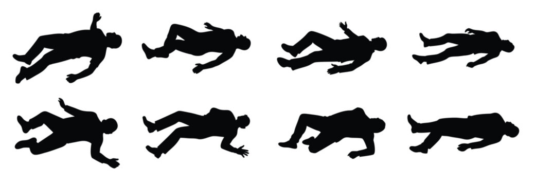 Fallen Human Silhouettes: Unconscious Body Poses in Black