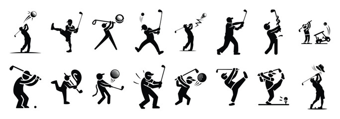 Set of vector silly golf  icon in silhouettes