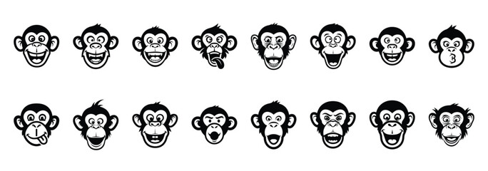 Set of vector silly monkey face  icon in silhouettes © Poli