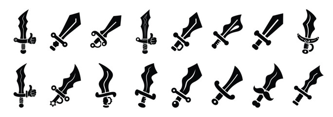Set of vector silly sword  icon in silhouettes