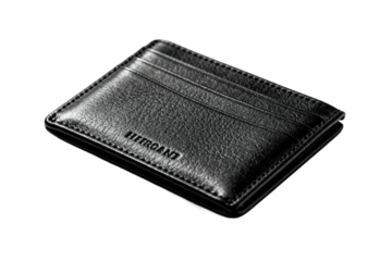 A black leather card holder for carrying cards and small items