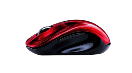 Wireless mouse with red design on transparent background