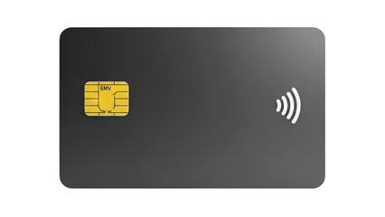 Black Credit Card with Chip and Wireless Symbol on White Background