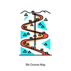 Stylized ski resort trail map illustration, perfect for adventure design projects