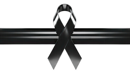 Black Ribbon Symbolizing Mourning and Remembrance on White Background