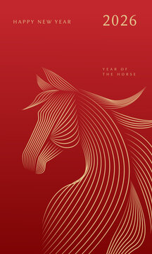 vector illustration of horse for chinese new year 2026 celebration invitation with blend line art