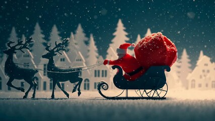 Santa Claus in Sleigh with Reindeer in Snowy Winter Landscape - Powered by Adobe