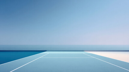 Obraz premium Abstract tennis background for sport game illustration with copy space in minimalist style. Tennis court top view. Ideal for sports events, competitions, poster, background