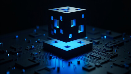 Dark futuristic abstract advanced technology concept composition