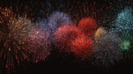 Spectacular Fireworks Display: A vibrant, colorful display of fireworks lights up the night sky, creating a breathtaking spectacle of light, color, and excitement.