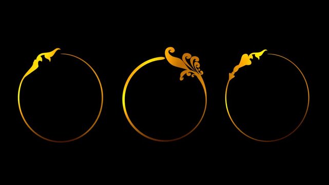 Elegant Golden Ornate Triple Frames Looping on Black Background