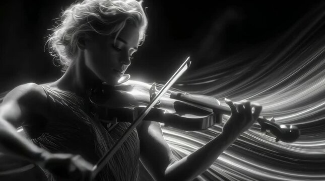 Violinist playing passionate bow movement light