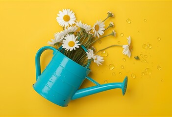 flowers in watering can