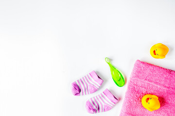 baby accessories for bath on white background