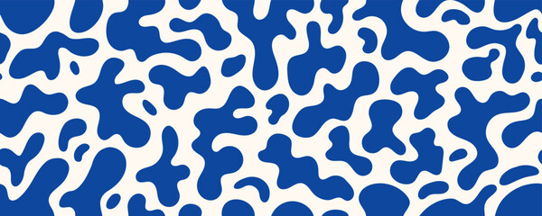 Fototapeta premium Blue Soft Organic Blob Shape Seamless Pattern. Liquid Soft Organic Blob Round Form Background. Vector Abstract Bg