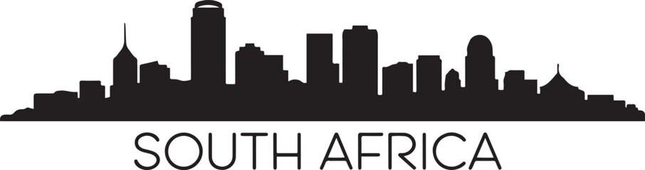 Naklejka premium Johannesburg Skyline Silhouette with South Africa. design Vector black silhouette