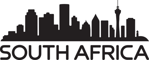 Fototapeta premium Johannesburg Skyline Silhouette with South Africa. design Vector black silhouette