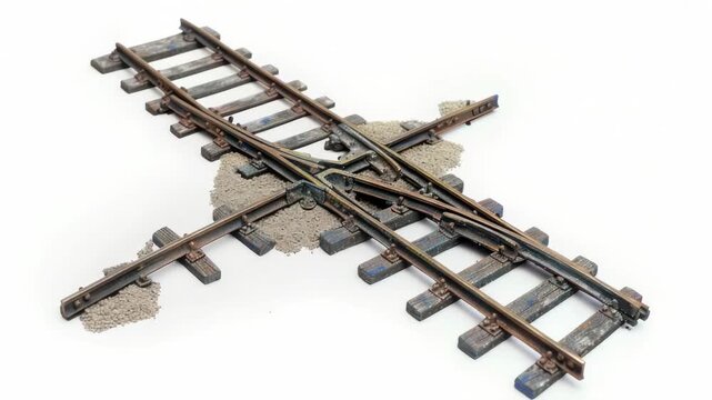 Video A detailed view of a train track on a clean white background, perfect for use in designs and s
