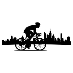 cycling race in a big city silhouette
