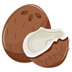 icon of a tropical fruit, namely a ripe coconut with a half next to it, for textiles, packaging and digital design