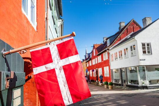 Close-up of Danish flag at street