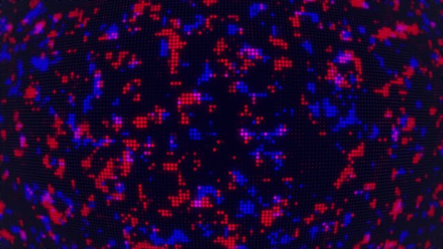 Futuristic digital technology blinking dots loop motion background. Hi-tech motion graphic background, blue and red flickering dots on dark blue background