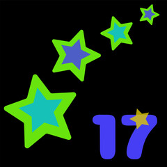 Neon colors and black advent calendar illustration in flat vector style with Christmas and New Year stars
