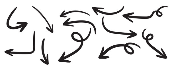 hand drawn arrow icon set isolated on white background 