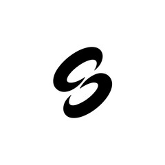 Obraz premium Smooth black abstract curvy element resembling a letter s or interwoven dynamic shapes isolated on a clean white background for design projects and branding purposes isolated on transparent background