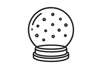 Simple outline drawing of a classic snow globe showing falling snow inside a glass sphere