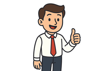 Smiling corporate employee in shirt and red tie giving a positive thumbs up gesture